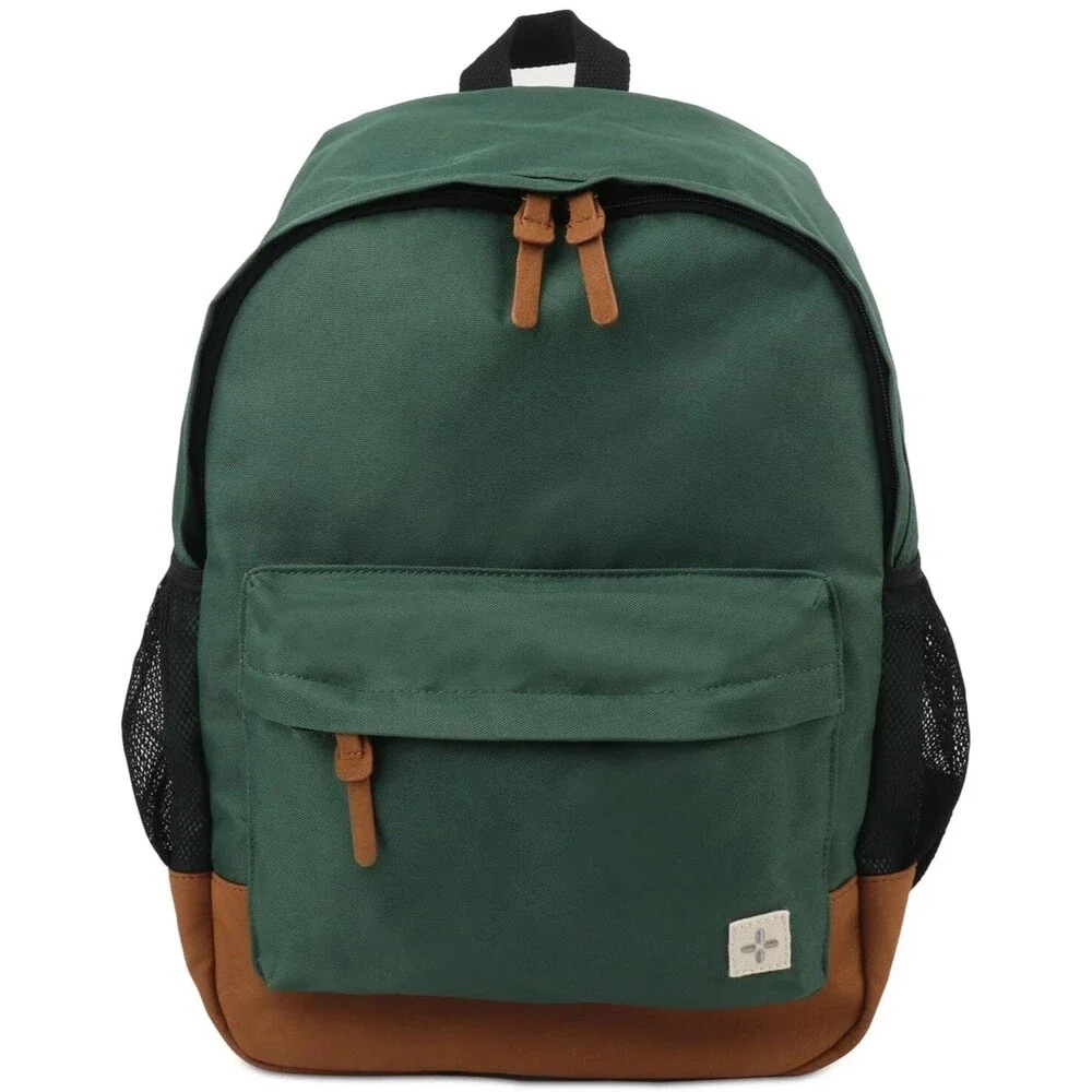 SUN + STONE Dark Green Backpack Canvas School Laptop Bookbag RILEY